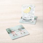 Mint en Roze Meisjes Schaatsen - Winter Scene Kartonnen Onderzetters (Insitu)