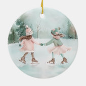 Mint en Roze Meisjes Schaatsen - Winter Scene Keramisch Ornament (Achterkant)