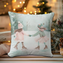 Mint en Roze Meisjes Schaatsen - Winter Scene