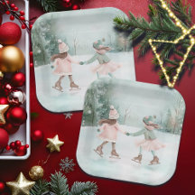 Mint en Roze Meisjes Schaatsen - Winter Scene
