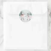 Mint en Roze Meisjes Schaatsen - Winter Scene Ronde Sticker (Tas)