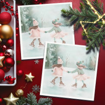 Mint en Roze Meisjes Schaatsen - Winter Scene