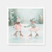 Mint en Roze Meisjes Schaatsen - Winter Scene Servet (Voorkant)