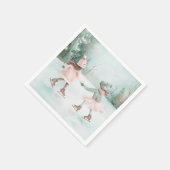 Mint en Roze Meisjes Schaatsen - Winter Scene Servet (Hoek)
