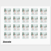 Mint en Roze Meisjes Schaatsen - Winter Scene Vierkante Sticker (Vel)