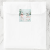 Mint en Roze Meisjes Schaatsen - Winter Scene Vierkante Sticker (Tas)
