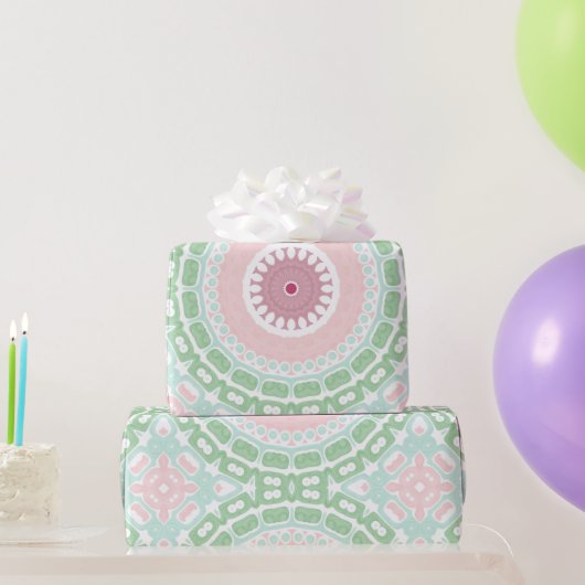 Mint en Roze Moderne Mandala Patroon Cadeaupapier (Feestgeschenken)