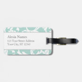 Mint en Roze Monogrammed Damask Print Bagagelabel (Achterkant horizontaal)