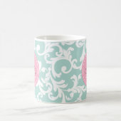 Mint en Roze Monogrammed Damask Print Koffiemok (Center)