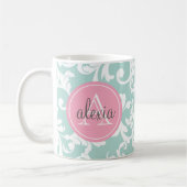 Mint en Roze Monogrammed Damask Print Koffiemok (Links)