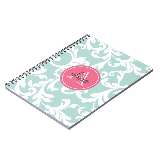 Mint en Roze Monogrammed Damask Print Notitieboek (Linkerzijde)