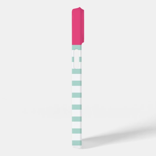 Mint en roze Preppy Strepen Monogram Case-Mate iPhone Case (Achterkant / Rechts)