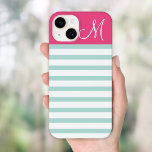 Mint en roze Preppy Strepen Monogram Case-Mate iPhone Case<br><div class="desc">Cute Modern Girly Trendy Chic Stylish Design met Preppy Horizontal Stripes en Solid Color Block met Custom Personalized Monogram Initiaal Letter</div>