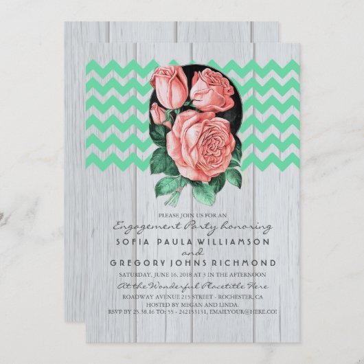 Mint en Roze Rustieke Chic Engagement Party Kaart (Voorkant / Achterkant)