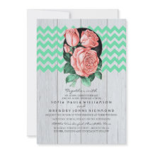 Mint en roze rustieke chique bruiloft uitnodiginge