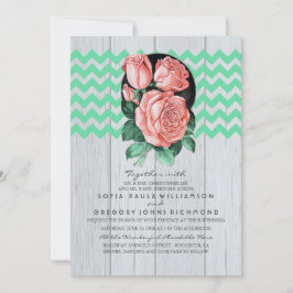 Mint en roze rustieke chique bruiloft uitnodiginge kaart