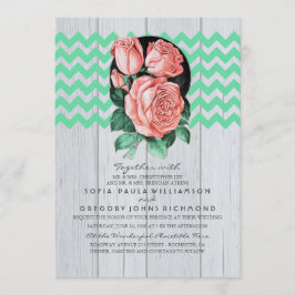 Mint en roze rustieke chique bruiloft uitnodiginge kaart