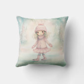 Mint en roze Winter Scene Girl Schaatsen Kussen (Achterkant)