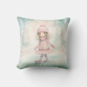 Mint en roze Winter Scene Girl Schaatsen Kussen (Voorkant)