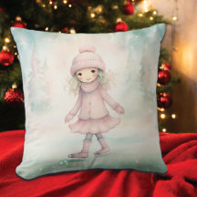 Mint en roze Winter Scene Girl Schaatsen