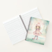 Mint en roze Winter Scene Girl Schaatsen Notitieboek (Binnen)