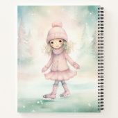 Mint en roze Winter Scene Girl Schaatsen Notitieboek (Achterkant)