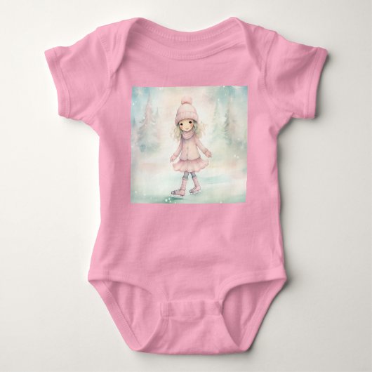 Mint en roze Winter Scene Girl Schaatsen Romper (Voorkant)