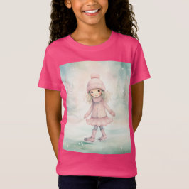 Mint en roze Winter Scene Girl Schaatsen T-shirt