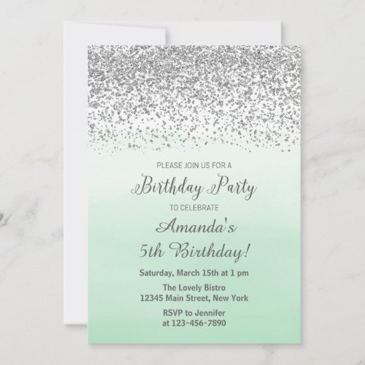 Mint en Silver Birthday Uitnodiging (Voorkant)