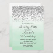 Mint en Silver Birthday Uitnodiging (Voorkant / Achterkant)