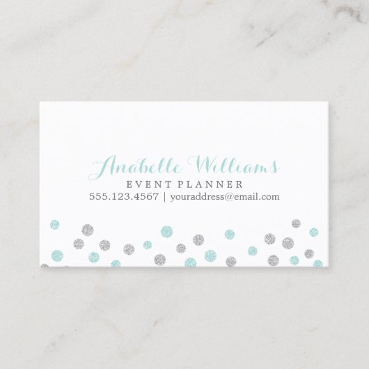 Mint en Silver Glitter Confetti Stippen Visitekaartje (Voorkant)