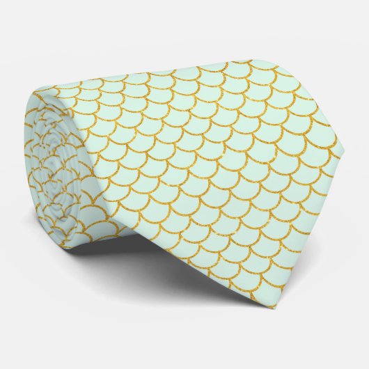 Mint en Simulated Gold Glitter Shells Necktie Stropdas (Opgerold)