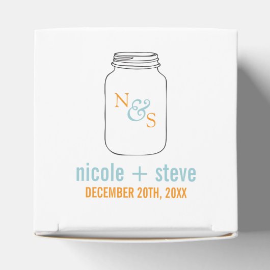 Mint en Tangerine Mason Jar Monogram Weddenschap Bedankdoosjes (Bovenkant)