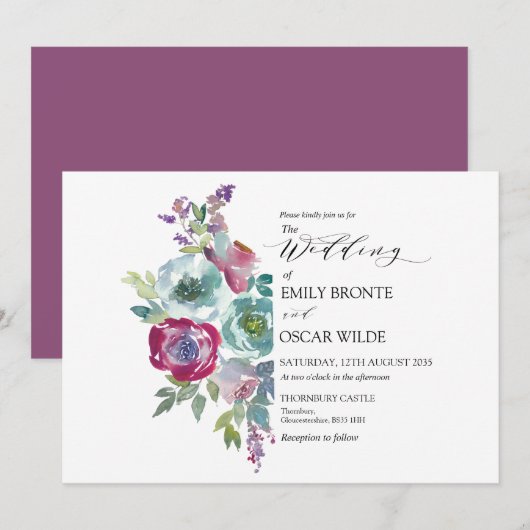 Mint en Waterverf Floral Wedding Invitati Kaart (Voorkant / Achterkant)