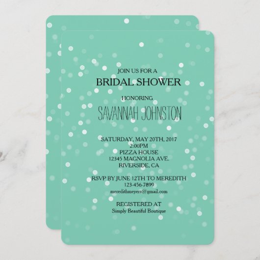 Mint en White Bokeh Confetti vrijgezellenfeest Kaart (Voorkant / Achterkant)