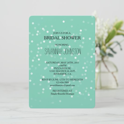 Mint en White Bokeh Confetti vrijgezellenfeest Kaart (Staand voorkant)