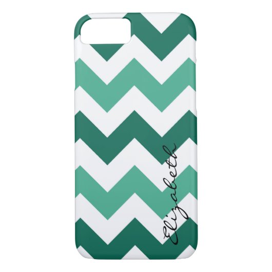 Mint en White Chevron Custom Monogram Case-Mate iPhone Case (Achterkant)