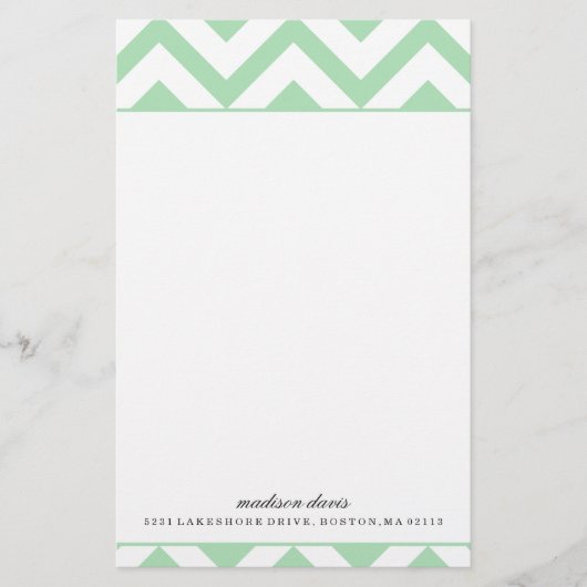 Mint en White Chevron | Gepersonaliseerde schrijfb Briefpapier (Voorkant)