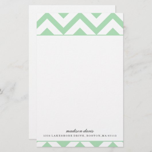 Mint en White Chevron | Gepersonaliseerde schrijfb Briefpapier (Voorkant / Achterkant)