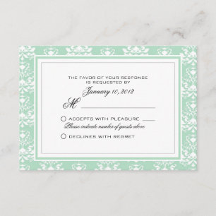 Mint en White Damask Custom Wedding RSVP Kaartje