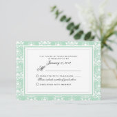 Mint en White Damask Custom Wedding RSVP Kaartje (Staand voorkant)