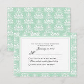 Mint en White Damask Custom Wedding RSVP Kaartje (Voorkant / Achterkant)