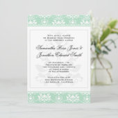 Mint en White Damask Wedding Invitation Kaart (Staand voorkant)