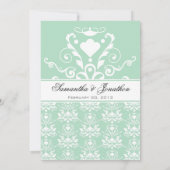 Mint en White Damask Wedding Invitation Kaart (Achterkant)