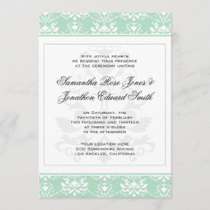 Mint en White Damask Wedding Invitation Kaart