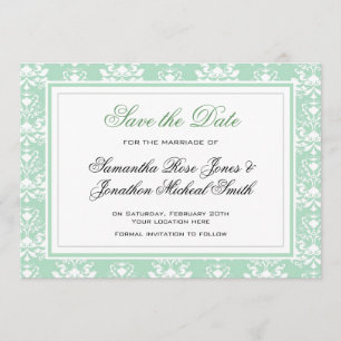 Mint en White Damask Wedding Invitation Save The Date