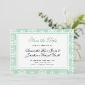 Mint en White Damask Wedding Invitation Save The Date (Staand voorkant)