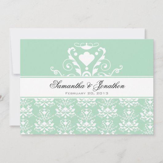 Mint en White Damask Wedding Invitation Save The Date (Achterkant)