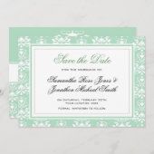 Mint en White Damask Wedding Invitation Save The Date (Voorkant / Achterkant)
