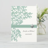 Mint en White Fleur de Lis Design Wedding Invite Kaart (Staand voorkant)